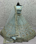 Jyoti Fashion Women's Sky Blue Bridal Net Fancy Sequins with Multi Thread Embroidered & Handwork Wedding Lehenga Choli | Grocsy