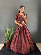 Teeya Creation New Trendy Stylist South Style Lehenga Choli Set - Brown | Grocsy