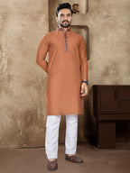 Anaita Orange Linen Silk Straight Kurta | Grocsy