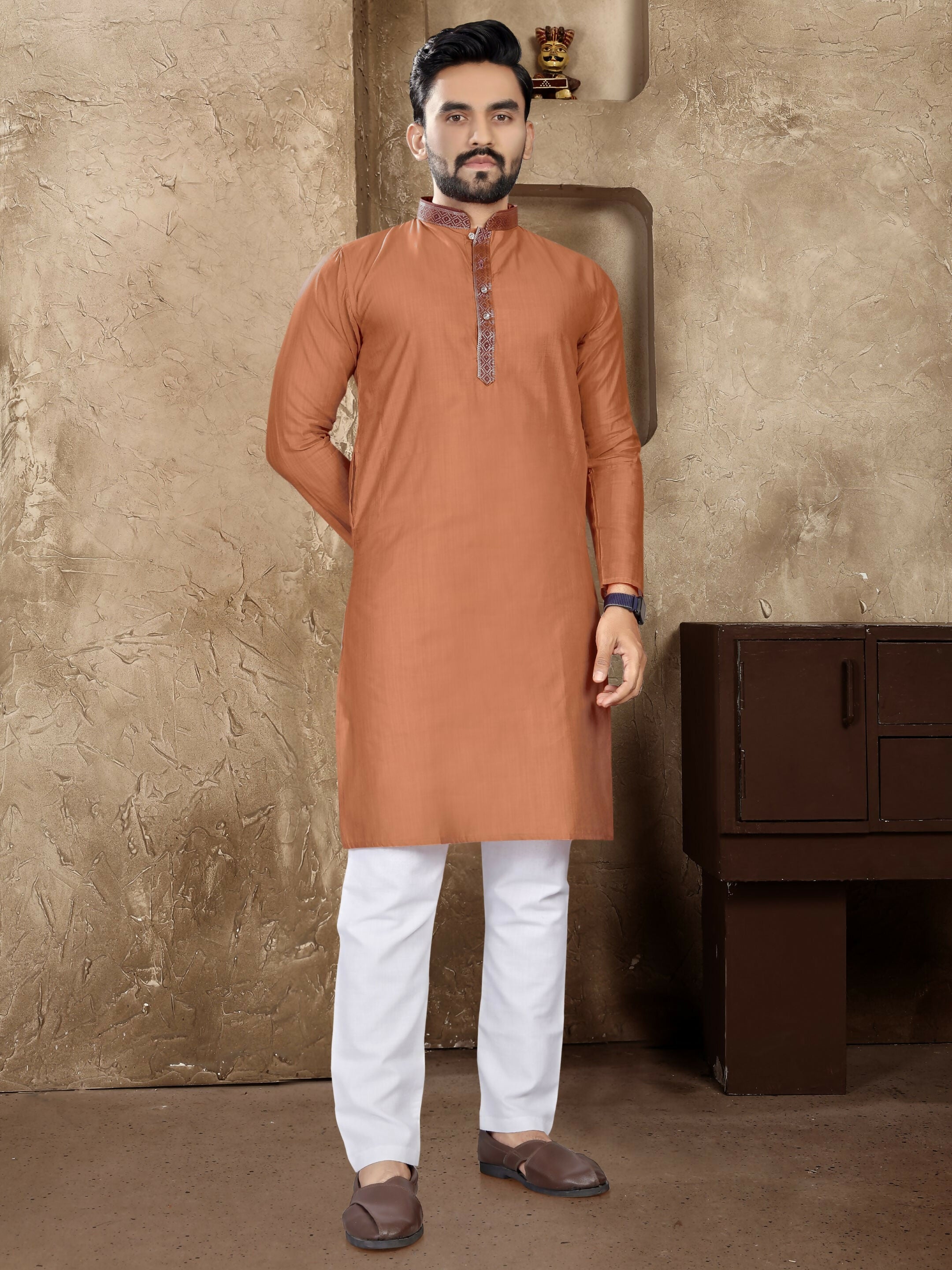 Anaita Orange Linen Silk Straight Kurta | Grocsy