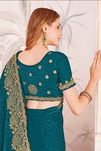 PR Fashion Morpeach Fendi Two Tone Silk Heavy Zari & Resham Embroidery Work With Heavy Zircon Work Saree | Grocsy