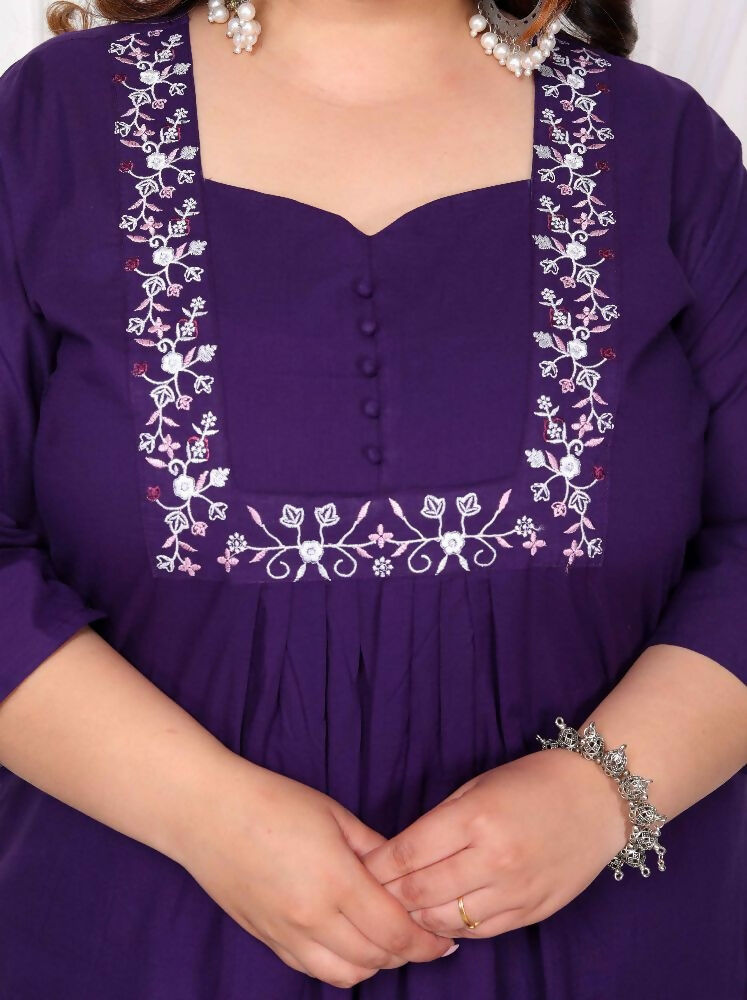 Miravan Women'S Plus Size Purple Floral Kurta With Palazzo | Grocsy