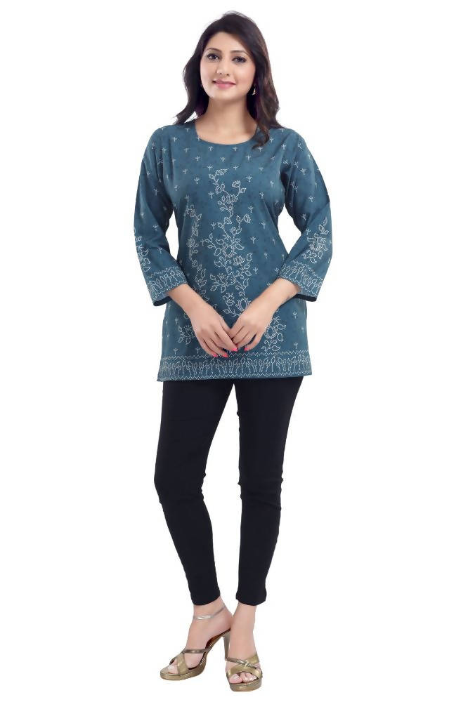 Snehal Creations Graceful Gray Faux Crepe Short Kurti Tunic Top | Grocsy