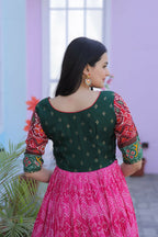Jyoti Fashion Women's Pink Patola with Foil Print Dola Silk Anarkali Dress | Grocsy