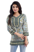 Snehal Creations Faux Crepe Variyali Short Kurti Tunic Top | Grocsy