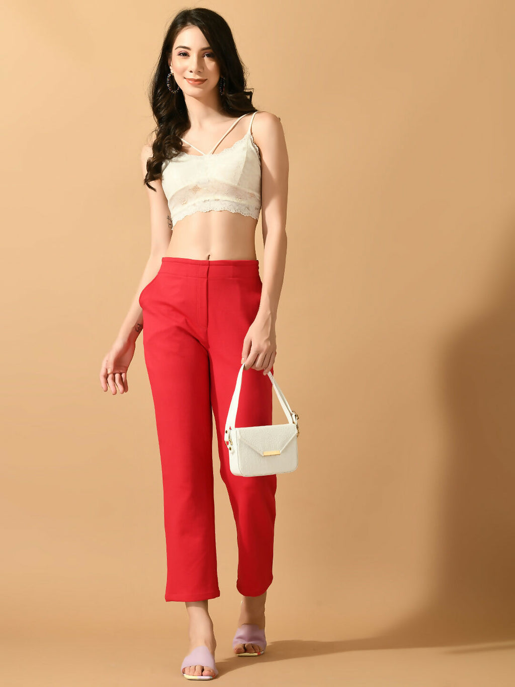 Myshka Women's Pink Straight Fit Party Trouser | Grocsy