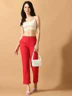 Myshka Women's Pink Straight Fit Party Trouser | Grocsy