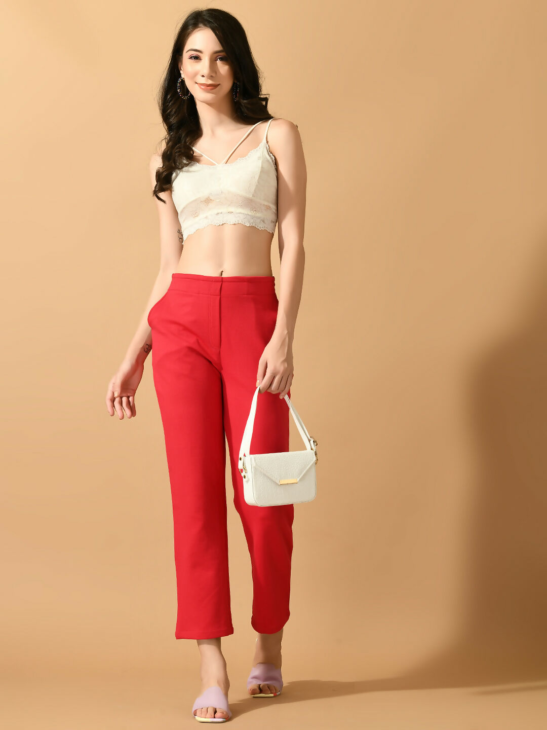 Myshka Women's Pink Straight Fit Party Trouser | Grocsy