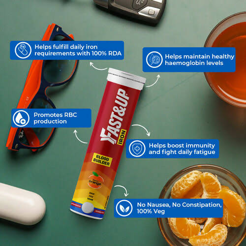 Fast&Up Iron 19 mg Effervescent Tablets - Tangy Orange Flavor | Grocsy