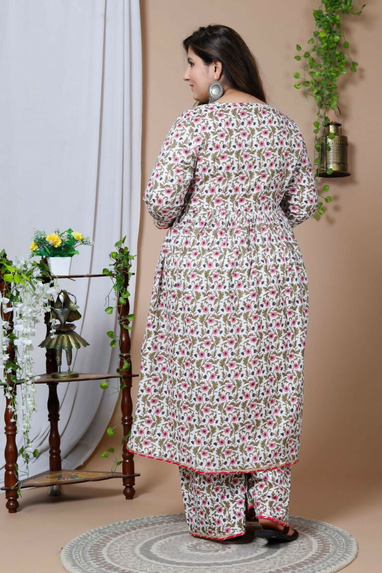 Miravan Women's Cotton Floral Print Anarkali Kurta Sharara | Grocsy