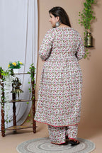 Miravan Women's Cotton Floral Print Anarkali Kurta Sharara | Grocsy