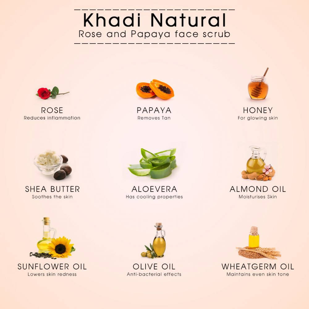 Khadi Natural Rose & Papaya Ayurvedic Face Scrub | Grocsy