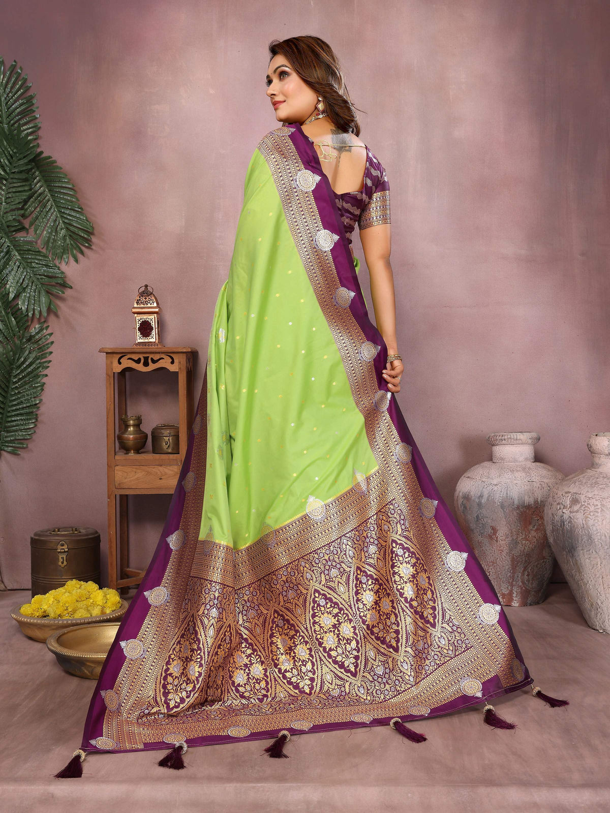 Aastha Fashion Parrot Green Silk Sarees Weaving Saree | Grocsy
