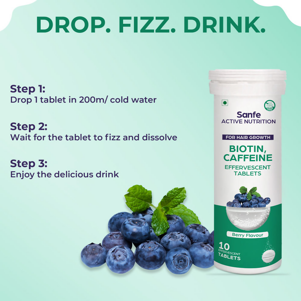 Sanfe Active Nutrition Biotin Caffeine Effervescent Tablets For Hair Growth | Grocsy
