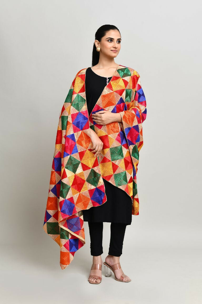 Joban Fashion Multi Color Cotton Embroidery Work Phulkari Dupatta | Grocsy