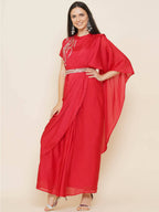 Women Republic Red Hand Embelleshed Gown With Drape | Grocsy
