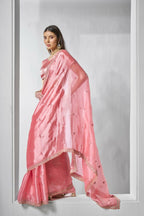 Coral Burburry silk Designer Embroidery Work Saree - Shezlin | Grocsy