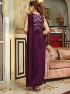 Janasya Purple Georgette Sequined Saree and Blouse | Grocsy