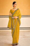 PR Fashion Yellow Georgette Embroidery Lace Saree | Grocsy