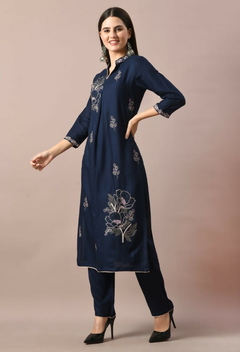 Joban Fashion Navy Cotton Rayon Kurta Set | Grocsy