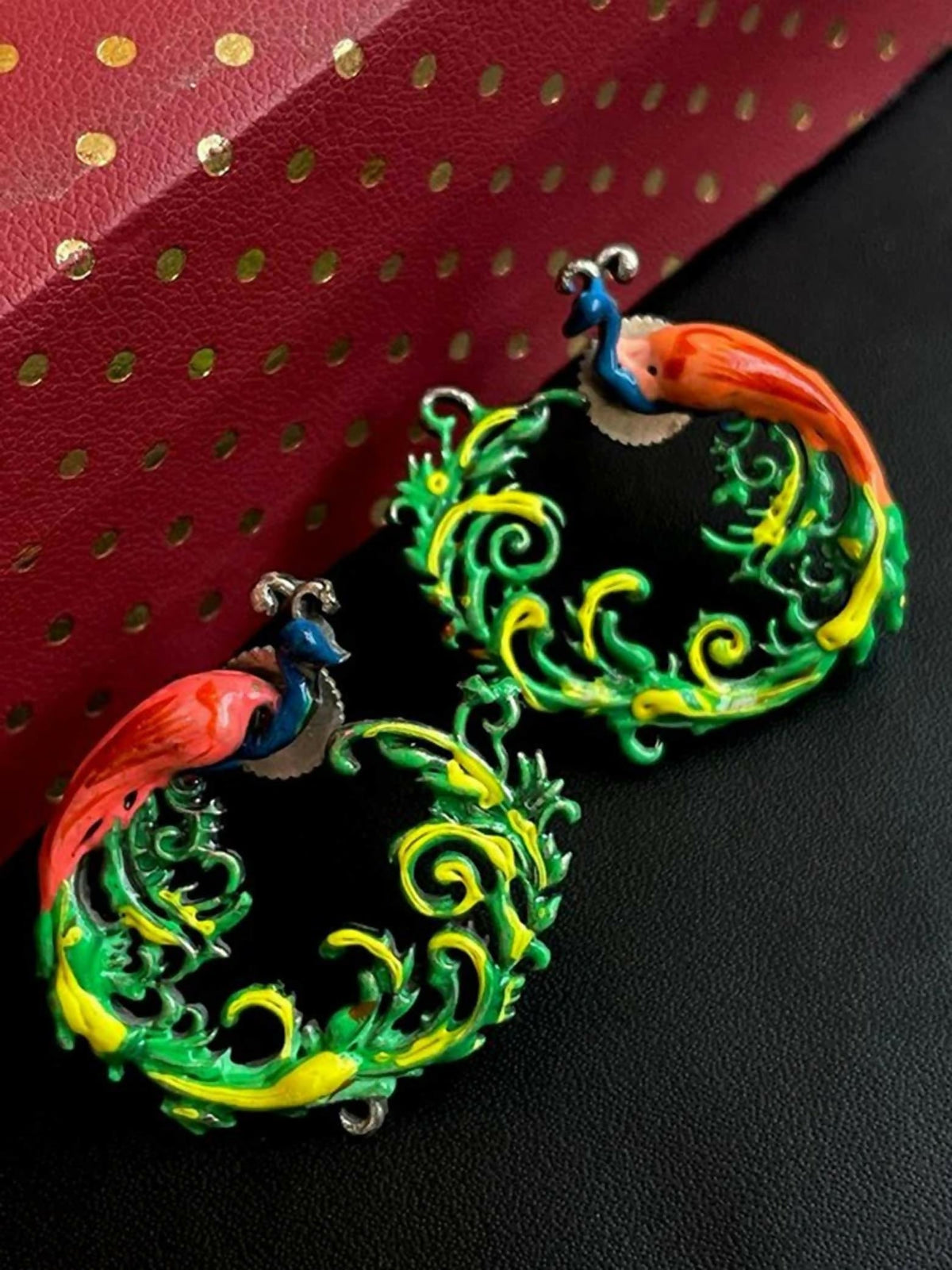 Joban Fashion Hand Painted Peacock Shape Oxidized Stud Earring