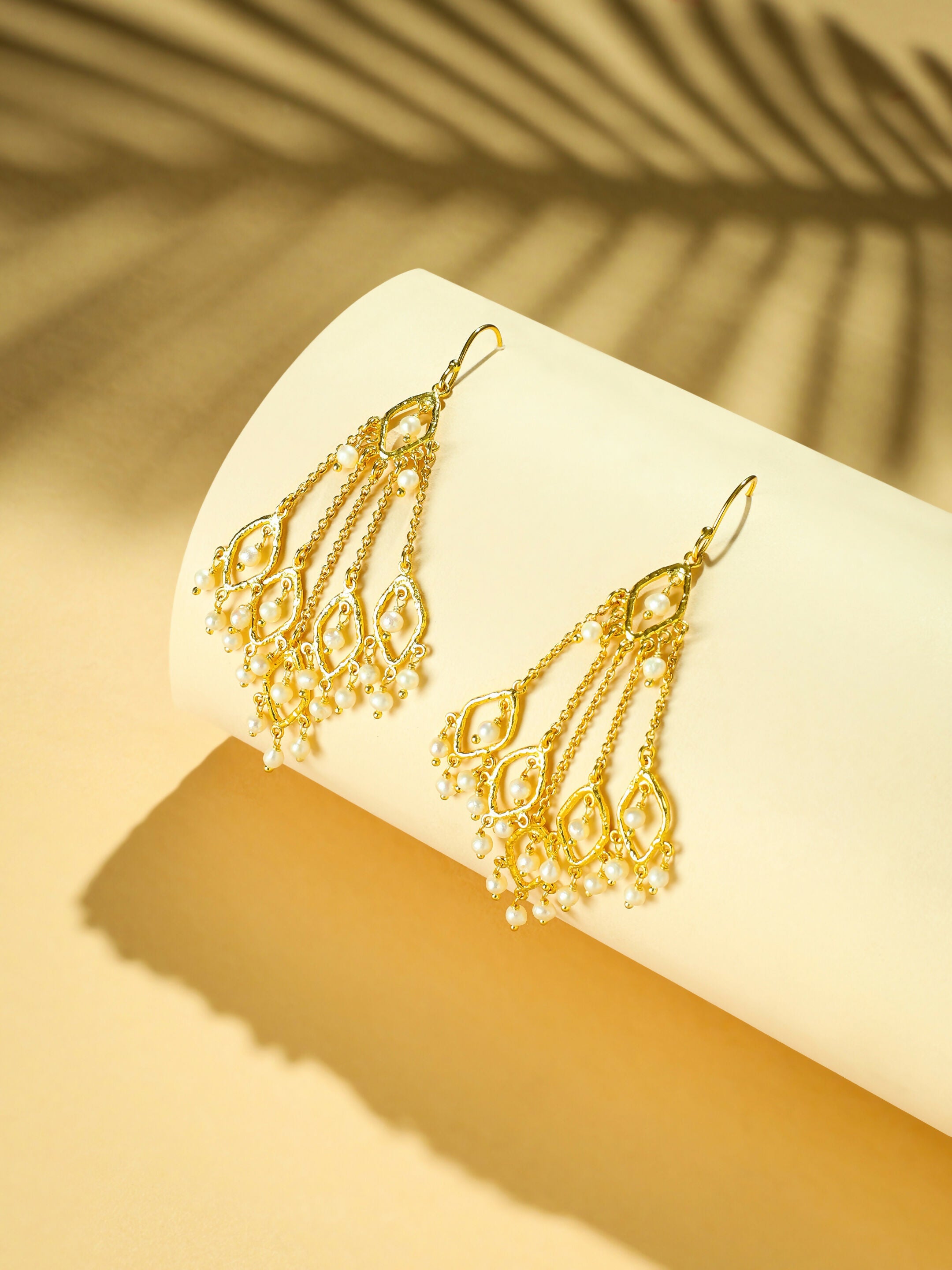 Nuyug 18k String of Pearls Gold Anti Tarnish Earrings | Grocsy