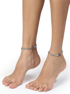 NVR Women's Evil Eye Black Silver Plated Adjustable Anklets | Grocsy