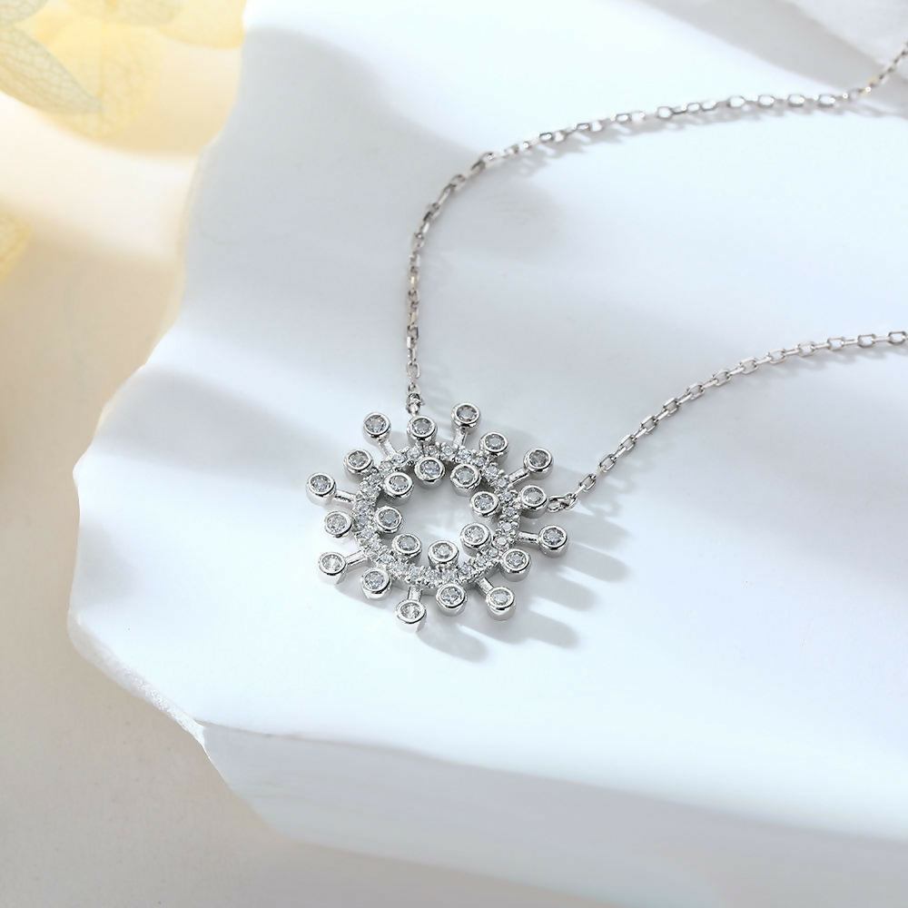 Cauer Moissanite Round Pendant Necklace in 925 Sterling Silver, White Gold Plated | Grocsy