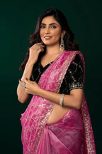 Joban Fashion Pink Net Party Wear Sarees | Grocsy