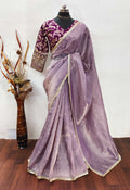Teeya Creation Onion Color Gold Crush Tissue Saree With Lace Border | Grocsy