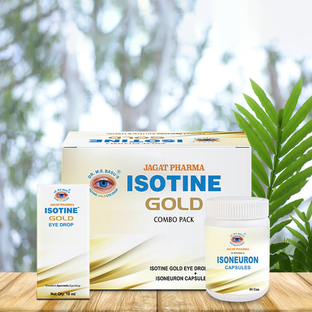 Jagat Pharma Isotine Gold Eye Drops & Capsules - Empowering Vision's Strength | Grocsy