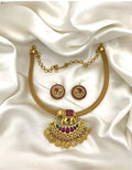 Jewel City Antique Gold Elephant Pendant Necklace Set with Ruby & Green Stones | Traditional South Indian Temple Jewelry | Grocsy