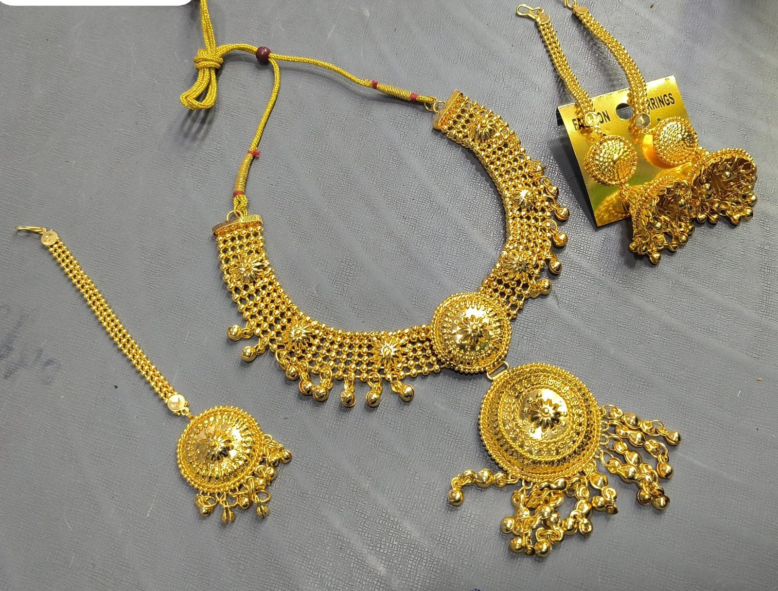 Elite Trading Golden Choker Set with Maang Tikka Ethnic Wedding & party style Necklace Set | Grocsy