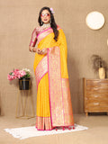 Lorenvalley Fashion Gold Soft Silk weaving Design Rich Zari Weaving Saree | Grocsy