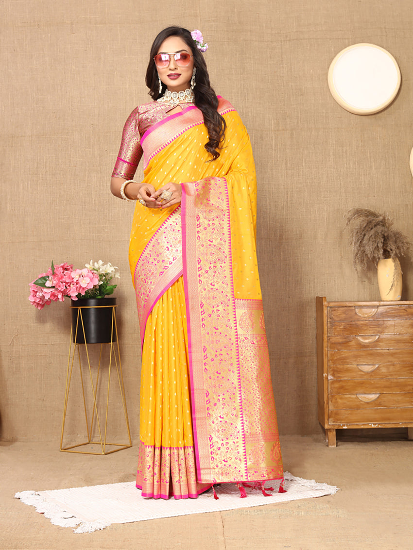 Lorenvalley Fashion Gold Soft Silk weaving Design Rich Zari Weaving Saree | Grocsy