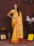 Lorenvalley Fashion Gold Soft Katan Silk Woven Design Zari Weaving Pallu Saree | Grocsy