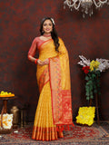 Lorenvalley Fashion Gold Organza Silk Woven Design with Rich Meenakari Weaving Pallu Saree | Grocsy