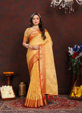 Lorenvalley Fashion Gold Soft Katan Silk Woven Design Zari Weaving Pallu Saree | Grocsy