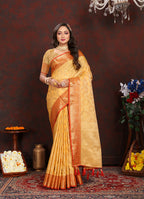 Lorenvalley Fashion Gold Soft Katan Silk Woven Design Zari Weaving Pallu Saree | Grocsy