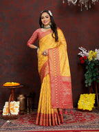 Lorenvalley Fashion Gold Organza Silk Woven Design with Rich Meenakari Weaving Pallu Saree | Grocsy