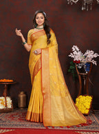 Lorenvalley Fashion Gold Soft Katan Silk Woven Design Zari Weaving Pallu Saree | Grocsy