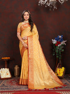 Lorenvalley Fashion Gold Soft Katan Silk Woven Design Zari Weaving Pallu Saree | Grocsy