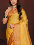 Lorenvalley Fashion Gold Soft Katan Silk Woven Design Zari Weaving Pallu Saree | Grocsy