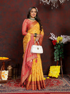 Lorenvalley Fashion Gold Organza Silk Woven Design with Rich Meenakari Weaving Pallu Saree | Grocsy
