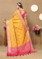 Lorenvalley Fashion Gold Patola Silk Woven Design with Zari Meenakari Weaving motifs Pallu Saree | Grocsy