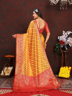 Lorenvalley Fashion Gold Organza Silk Woven Design with Rich Meenakari Weaving Pallu Saree | Grocsy