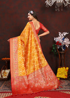 Lorenvalley Fashion Gold Organza Silk Woven Design with Rich Meenakari Weaving Pallu Saree | Grocsy