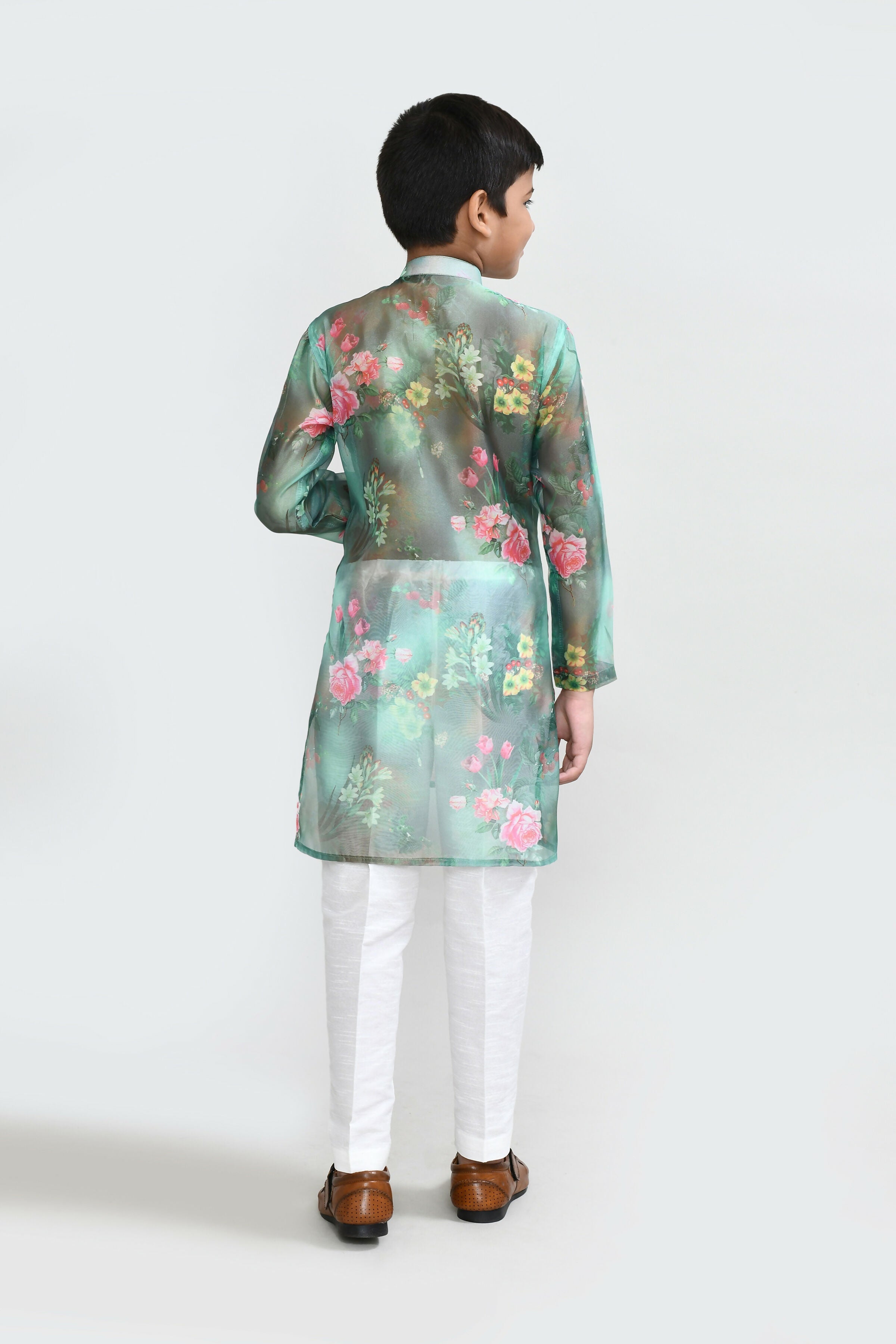 Joban Fashion GrorgetteGreenKurta With Straight Fit Pant | Grocsy