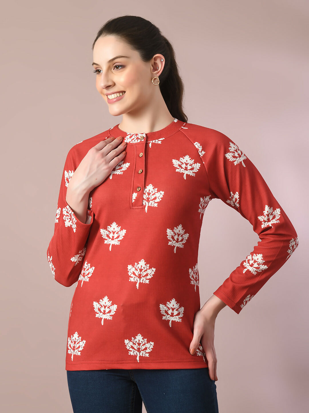 Myshka Women's Rust Embellished Raglan Sleeve Party Top | Grocsy