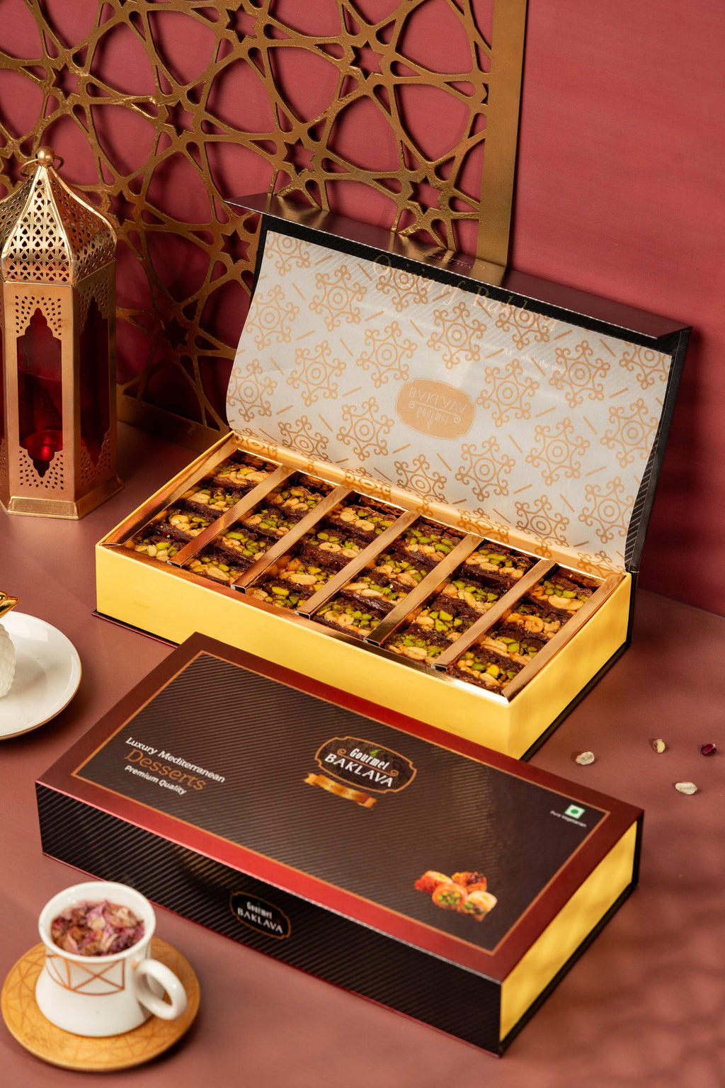 Gourmet Baklava Crescent Gift Box Of Chocolate Cashew Pistachio Baklava | Grocsy
